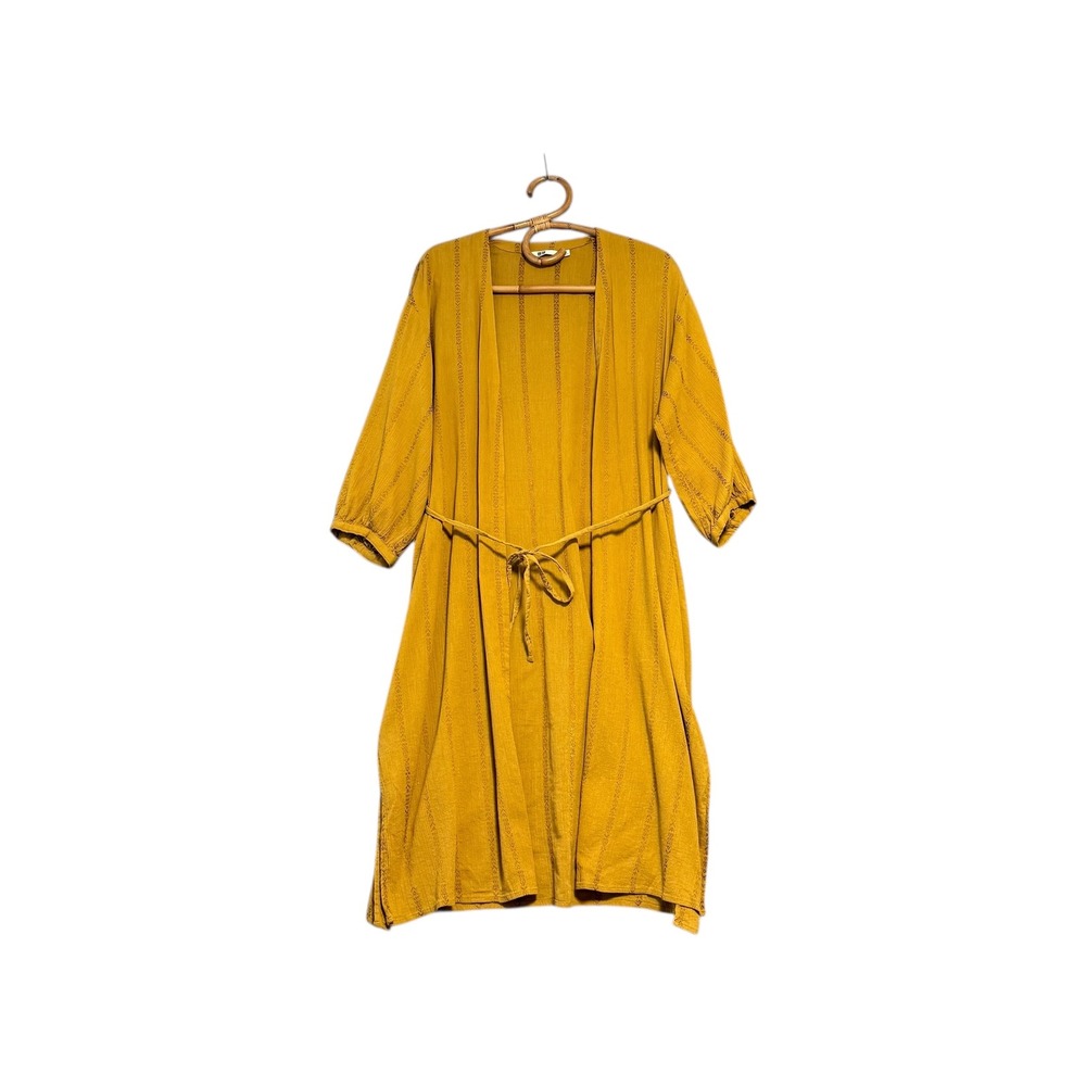 Uniqlo | Longline Embroidered Stripe Robe Kimono Mustard Size L